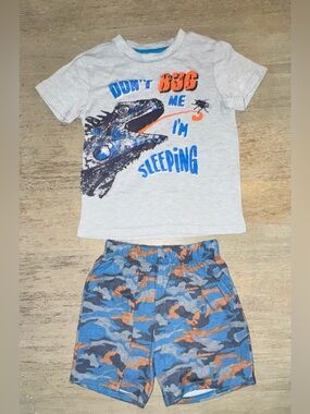 Sleep On It Gray Top with Blue & Orange Camo Shorts Pajama Set